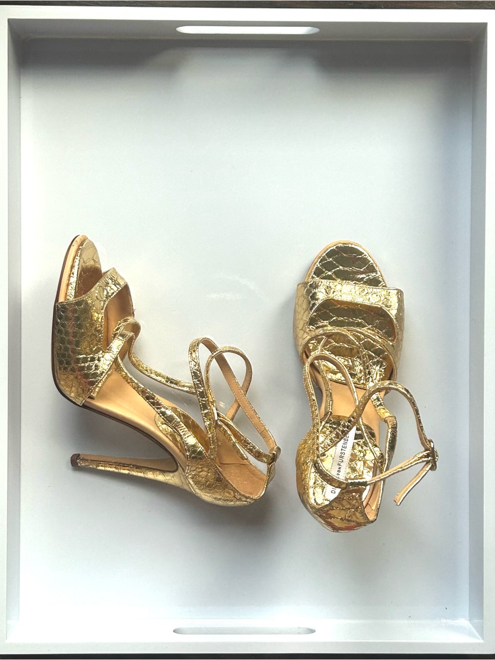 Diane Von Furstenberg Metallic Gold Strappy High-Heel Sandals